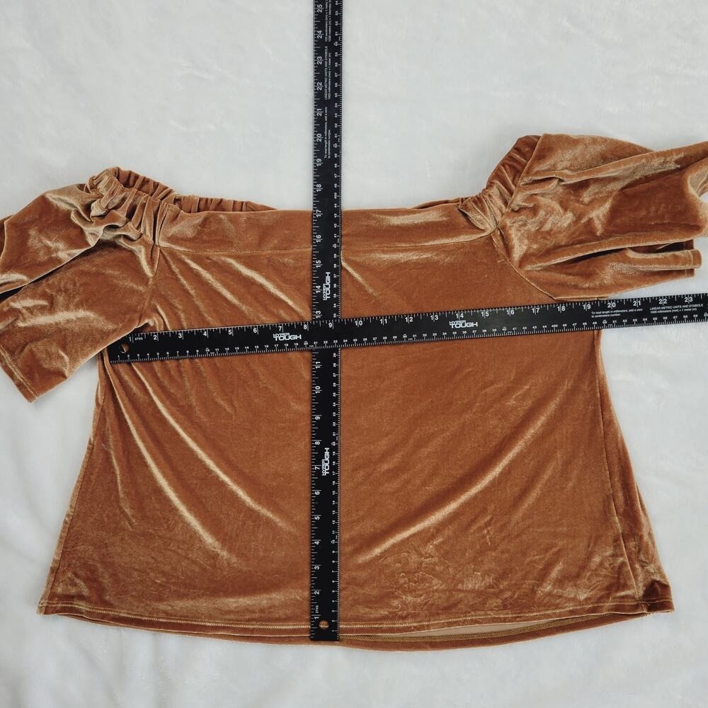 Off The Shoulder Velvet Bell Sleeve Top Copper Bronze Size Large - Picture 3 of 4